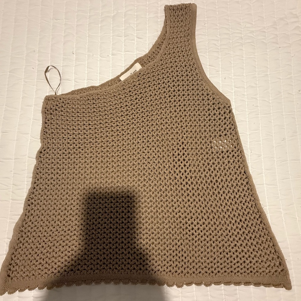 One-Shoulder Crochet Tank Top - Tan